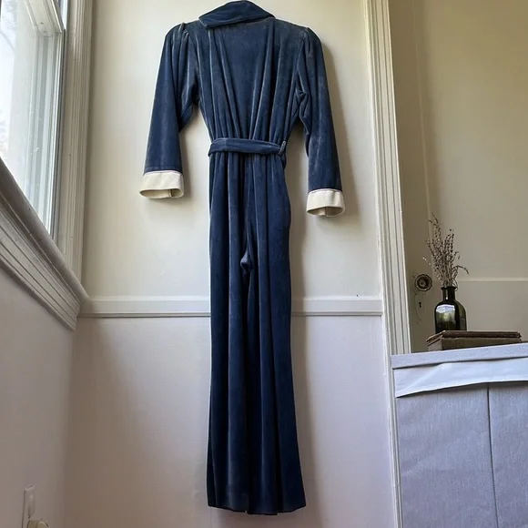 Vintage 70s 80s Velour Asymmetric Collar Belted Elastic Waist Jumpsuit - Picture 2 of 11